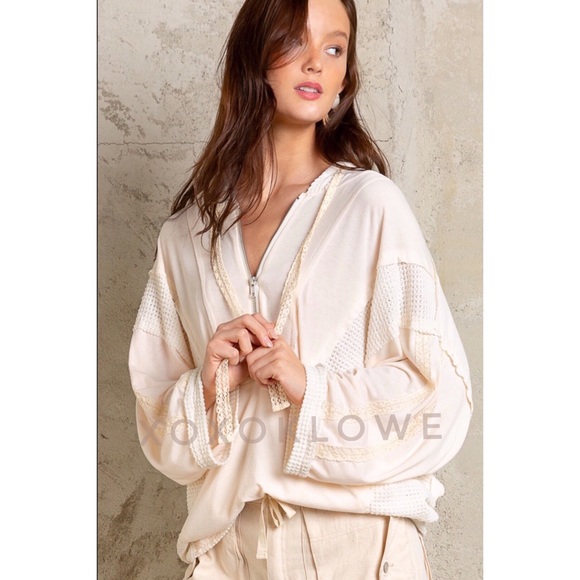 POL Cream Hoodie Pullover Half Zip Oversized Fit - Picture 9 of 11